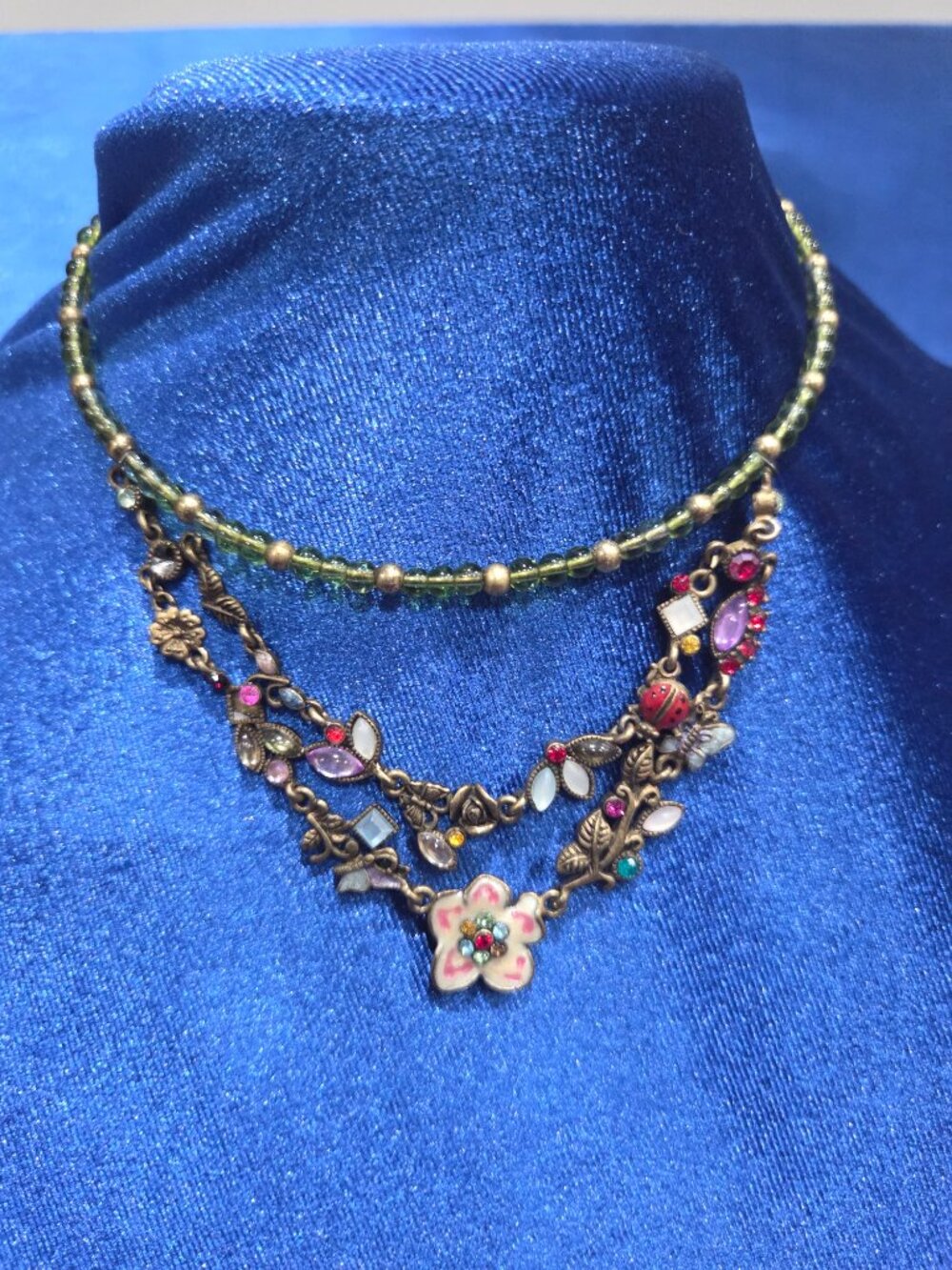 Vintage Memory Wire Choker Necklace with Flower, Butterfly, Ladybug